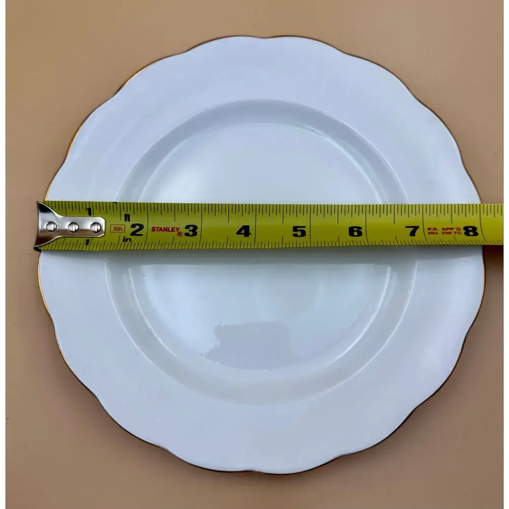 Royal Standard Bone China England Set of 6 8” Plates White Gold Trim Scalloped